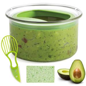 lot 8518 image: WodGod Guacamole Keeper(1 Pcs), Guacamole Bowls, Avocado Keeper Fresh Guacamole Plastic Kitchen Storage Container with Air Tight Lid, 3-in-1 Avocado Slicer and Cleaning sponge