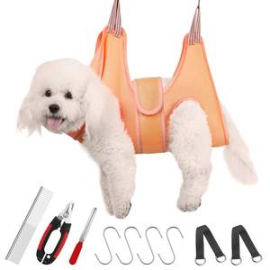 lot 8526 image: Guzekier Pet Dog Grooming Hammock Harness for Cats & Dogs, Dog Sling for Grooming, Dog Hammock Restraint Bag with Nail ClippersTrimmer, Nail File, Pet Comb,EarEye Care