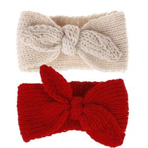 lot 8529 image: OVOY Turban Headband Baby Girl - Warm Rabbit Knot Hair Band Wrap Newborn Toddler Children 2Pcs (RedBeige, One Size)