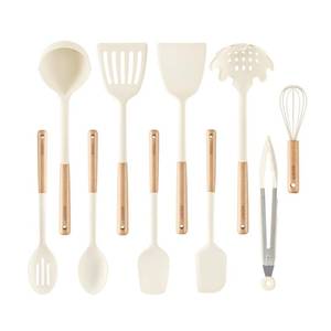 lot 8559 image: CAROTE 8 PCS Kitchen Utensils Set, Silicone Cooking Utensils Set with Wooden Handle for Nonstick Cookware Set, Larger, White