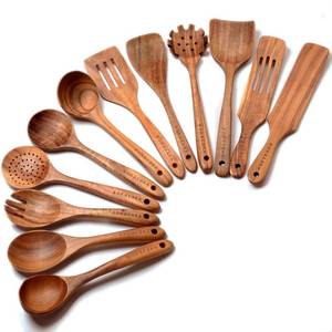 lot 8564 image: Wooden Spoons for Cooking,12 Pack Wooden Utensils for Cooking Wooden Kitchen Utensils Set Wooden Cooking UtensilsTeak Wooden Spatulas for Cooking