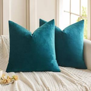 lot 8567 image: MIULEE Teal Pack of 2 Velvet Pillow Covers Decorative Square Pillowcases Soft Solid Cushion Cases for Sofa Bedroom Couch 18x18 Inch