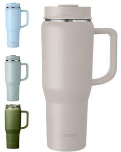 lot 8584 image: EALGRO 40 oz Tumbler with Handle, Insulated Tumblers with Lid and Straw, Large Metal Sports Water Bottle Jug, Thermal Stainless Steel Travel Coffee Mug Cup, Almond Birch