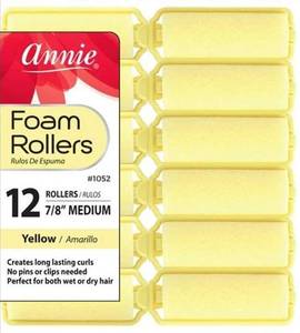 lot 8589 image: Annie Salon Style Medium Foam Hair Rollers - 78 Yellow - 12 Piece Set - Soft Heat-less Hair Curling Tools