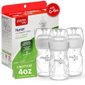 lot 8606 image: Playtex Baby Anti-Colic, Reduce Gas, Air Free Nurser Bottle with Pre-Sterilized Disposable Drop-Ins Liners, Closer to Breastfeeding, 4 Oz Bottles, 3 Count