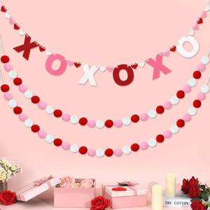 lot 8610 image: QOUBAI Valentines Day Garland Felt Ball Garland 10ft Pompom Garland Valentine Decorations XOXO Felt Ball Banner for Mantle Fireplace Room Valentines Day Anniversary Engagement Party Supplies 1 Piece