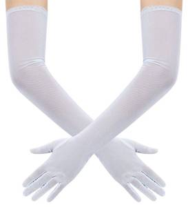lot 8615 image: Hazhlko Womens Long Stretchy Mesh Tulle Sheer Gloves Costume Wedding Opera Halloween Party 1920s Dance Gloves White