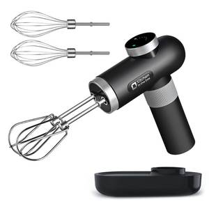 lot 8637 image: Kitchen in the box Cordless Rechargeable Hand Mixer for Kitchen, Portable Handheld Electric Mixer with Beaters, Whisks, 6-Speed Digital Display, Charging Base and USB-C Charge Cable (Classic Black) - Retail $97.2