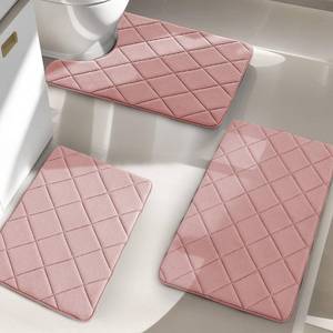 lot 8641 image: YIHOUSE Bathroom Rug Sets 3 Piece, Ultra Soft Memory Foam Bath Mat Non Slip, Machine Wash Bathroom Mat Set Water Absorbent for Bathroom, Toilet (Pink)