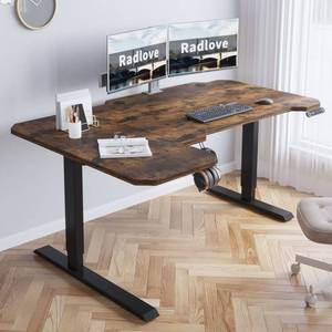lot 21985 image: Radlove 59-Inch Large Electric Height Adjustable Computer L-Shaped Desk with Memory Controller Corner Standing Desk Modern Workstation with Splice Board Ergonomic Desk (Black Frame  Rustic Brown Top) - Retail $159.99