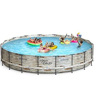 lot 22004 image: EVAJOY 24ft x 52inch Metal Frame Swimming Pool Set, Round Above Ground Pool Set with Sand Filter Pump, Pool Ladder, Ground Cloth, Pool Cover for Backyard, Garden - Retail $900