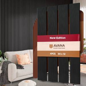 lot 23013 image: Avana Acoustic Wood Wall Panels 94.4 x 12.6 Inch Black Oak Acoustic Panels 4 PC Pleasing Decorative Wood Panels For Wall - Retail $229.02
