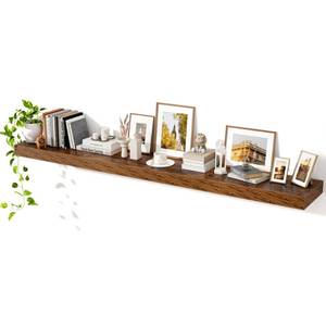 lot 23018 image: Axeman Floating Shelves for Wall, Rustic Wood Wall Mounted Shelves for Bathroom, Bedroom, Kitchen, Hanging Bookshelves for Home Wall Decor Living Room, 72 inch Set of 1, Rustic Brown - Retail $130.32