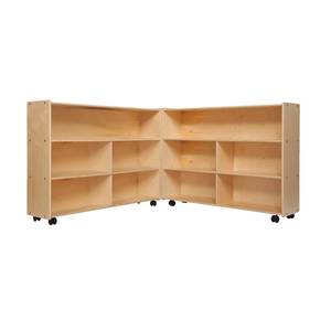 lot 23020 image: Contender Extra Large Folding Mobile Storage Organizer for Daycare Classroom Preschool, Wood Furniture on Rolling Casters with 4 Shelves for Toys, Puzzles, Books - Retail $589.28