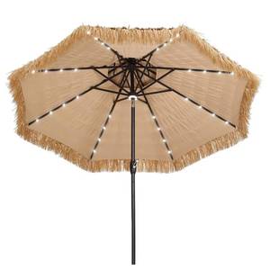 lot 23021 image: GDY 10FT 40 LED Hula Thatched Tiki Umbrella, Hawaiian Style Beach Patio Umbrellas with Center Light for Patio Garden Beach Pool Backyard - Retail $139.99