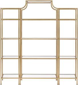 lot 23027 image: Crosley Furniture Aimee 3-Piece Bookshelf Set with Glass Shelves, Bookcase Storage, Gold and Glass - Retail $574.15