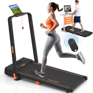 lot 23029 image: Walking Pad Treadmill, Wenoker Under Desk Treadmill with Handle Bar, Portable Foldable Walking Pad for HomeOffice, 3 in 1 Folding Compact Desk Treadmill with Remote Control, Free Installation,300 Lbs - Retail $256.91