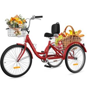 lot 23030 image: DWVO 24 26 Inch Adult Tricycle, Single Speed 7-Speed 3-Wheel Bike for Adults, Trike for Women Men with Detachable Front and Rear Baskets for Picnic Exercise Shopping - Retail $269.98
