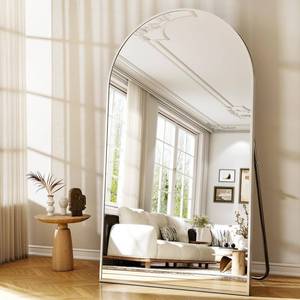 lot 23039 image: Easly 46x76 Arched Full-Length Mirror, Oversized Floor Mirror with Stand, Freestanding or Wall-Mounted Full Body Mirror for Living Room, Bedroom, or Cloakroom, Silver - Retail $204.35