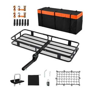 lot 23063 image: VEVOR 60x24x6 Folding Hitch Carrier - 500lb Capacity Cargo Basket & Waterproof Bag, Fits 2 Hitch Receiver for SUV, Truck, Pickup - Retail $169.83
