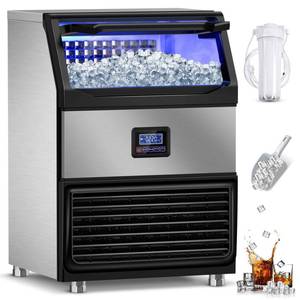 lot 23064 image: RAPSUAR Ice Maker Machine Commercial, 240Lbs24H with 75Lbs Storage Bin, 80Pcs Ice Cubes 8Mins, Freestanding Large Ice Machine with Water Filter and Ice Scoop for Restaurant Bar Home Office - Retail $967.58