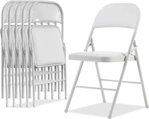 lot 23080 image: Simpli-Magic Folding Chairs with Padded Cushion and Back, Padded Folding Chairs (6 Pack) for Home and Office, Indoor and Outdoor Events, White - Retail $137.96