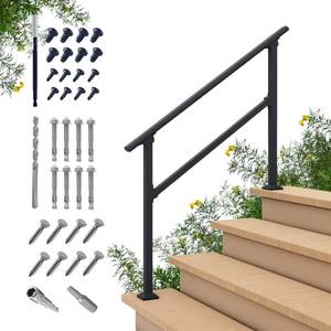 lot 23084 image: CHR Fence & Rail Hand Rails for Outdoor Steps, 4 Step Handrail & Indoor Stair Railing Kit, Railings for Outdoor Steps and Hand Rails for Seniors for Porch Railing & Deck Hand Rail, 3-4 Step Railing