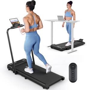 lot 23087 image: THERUN Walking Pad Treadmill, 2.5 HP Under Desk Treadmill, 2 in 1 Foldable Treadmill for Home, Walking Pad with Handle Bar, 15 Widened Running Belt, Treadmill with Remote Control & LED Touch Screen - Retail $180.85