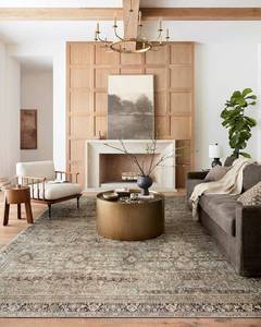 lot 28319 image: Loloi Layla Collection, LAY-03, OliveCharcoal, 9-0 x 12-0, .13 Thick, Area Rug, Soft, Durable, Vintage Inspired, Distressed, Low Pile, Non-Shedding, Easy Clean, Printed, Living Room Rug