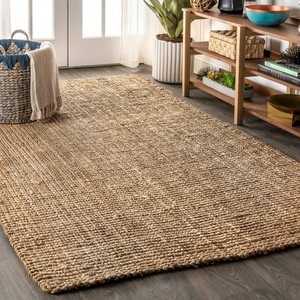 lot 30720 image: JONATHAN Y NRF102A-5 Pata Hand Woven Chunky Jute Indoor Area Rug, BohemianFarmhouse Decor, Easy-Cleaning &7 5 ft x 8 ft, Natural Color