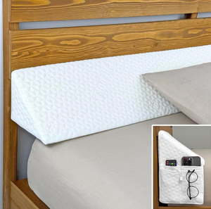 lot 37613 image: King Wedge Pillow Headboard, Bed Wedge Pillow for Headboard, Foam Headboard Pillow, Bed Gap Filler King - Fill The Gap (0-7) Between Headboard and Mattress (White, 76x12x8)