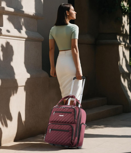 lot 37614 image: LUGGEX Underseat Carry On Luggage with Wheels, Stylish Lightweight Under Seat Luggage, Soft Sided Personal Item Suitcase for Short Trip (Dark Scarlet, 16 Inch)