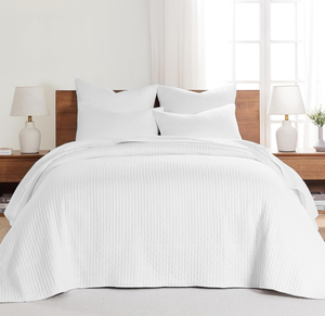 lot 37615 image: Retail $159 Levtex Home - Cross Stitch Bright White Bedspread Set - Queen Quilted Bedspread and Two Standard Shams - Cross Stitch Pattern - Bedspread (104X106in.) and Sham (20x26in.) - Cotton