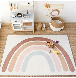 lot 37622 image: The Happy Hippo Baby Nursery Rug Decor, Safe, Stylish, and Washable Tummy Time Playmat for Bedroom or Living Room Floor, Boho Rainbow Design for Toddler or Kids Playroom, 41 x 57 Inches