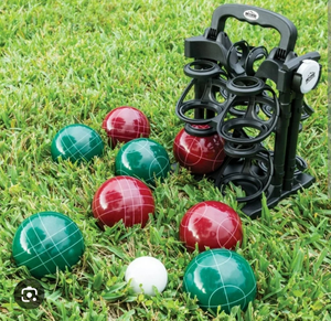 lot 37629 image: Bocce Ball Set - Beyond Outdoors 103mm Resin, Red and Green Balls, Game for Backyard, Lawn, Beach, any Outdoors