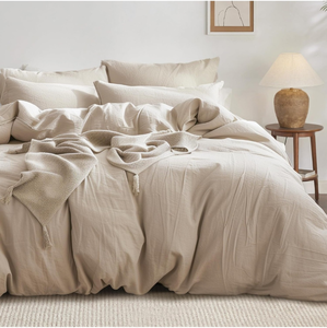 lot 37637 image: Bedsure 100% Washed Cotton Duvet Cover Queen - Warm Sand Minimalist Duvet Cover Set Linen Like - 3 Pieces GentleSoft�� Plain Simple Duvet Cover Set for All Seasons (Warm Sand, Queen, 90x90)