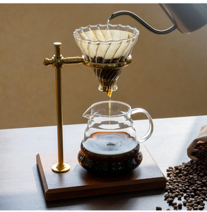 lot 37649 image: Pour Over Coffee Maker Set, Pour Over Coffee Maker with Stand, Adjustable Stainless Steel Stand, Wooden Base, Paper Filters, Cone Glass Coffee Carafe, Pour Over Coffee Dripper