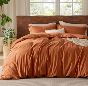 lot 37650 image: Bedsure 100% Washed Cotton Duvet Cover King Size - Pumpkin Orange Minimalist Duvet Cover Set Linen Like - GentleSoft�� Plain Simple Bedding Set with 2 Pillow Shams (Burnt Orange, King, 104x90)