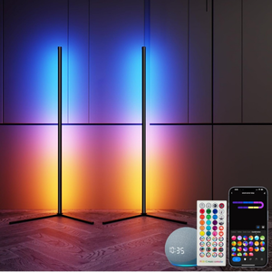 lot 37653 image: Corner Floor Lamp 2 Pack, Smart RGB Led Floor Light, 16 Million Colors& 44 Scene, Compatible with Alexa, Music Sync, Ambient Light with Remote& App Control for Living Room, Bedroom, Gaming Room