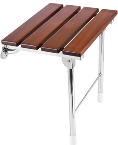 lot 37680 image: Folding Shower Seat Wall Mounted Bathroom Bathtub Safety Stool Chair, Solid Wood, with Support Legs, Load of 350 lbs, 14.88(L)12(W)17.12(H) (Wood)