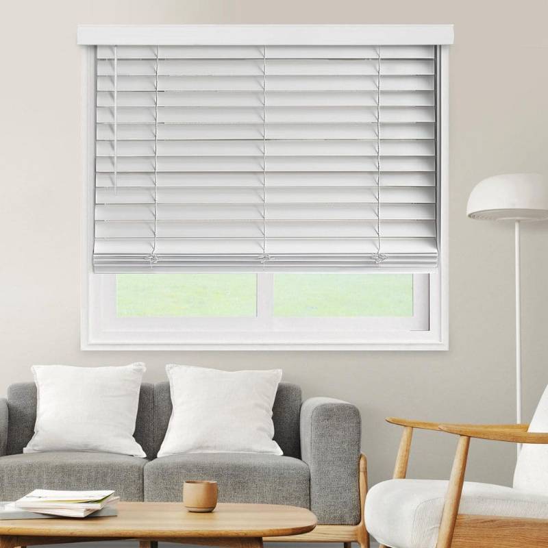 lot 5564 image: 19x60 Chicology Light Filtering Faux Wood Curtain Blind Basic White
