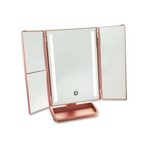 lot 2409 image: Trifold LED Lighted Makeup Mirror Rose Gold