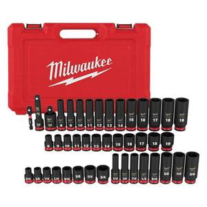 lot 2423 image: Milwaukee 49-66-7009 38 Drive SAE and Metric 6 Point Impact Socket Set (43pc) - Retail $110.00