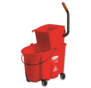 lot 2425 image: Rubbermaid Commercial FG758888RED WaveBrake 2.0 35 qt. Side-Press Plastic BucketWringer Combos - Red - Retail $108.00