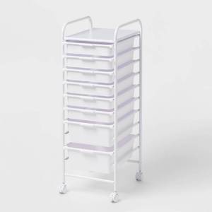 lot 2457 image: 8 Drawer Storage Cart - Brightroom Rolling Utility Cart, Powder-Coated Steel &amp Polypropylene, White, School Supplies Storage