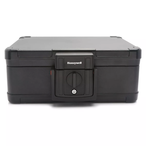 lot 2463 image: Honeywell Fire and Water Chest .24 cu ft 811533 Fireproof Document Safe, Key Lock, 1550°F Protection, Black Resin, No Assembly