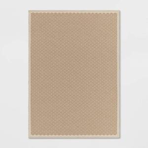 lot 7112 image: 5x7 Rectangular Woven Outdoor Area Rug Checkered Ivory Natural - Threshold designed with Studio McGee - Retail $80.00