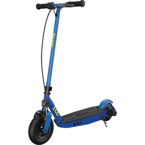 lot 7138 image: Razor Black Label E100 Electric Scooter - Blue, up to 10 mph, 8 Pneumatic Front Tire, for Child 8 - Retail $158.00