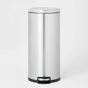 lot 7151 image: 30L Round Step Trash Can Silver - Brightroom Stainless Steel Kitchen Trash Bin, Indoor Garbage Can, Smooth Finish