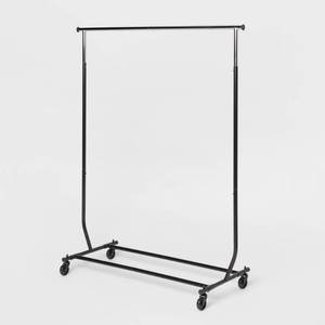 lot 7152 image: Heavy Duty Garment Rack - Brightroom Metal Frame, Rolling Clothing Storage, 101.2 lb Capacity, 75.39 Width, Black - Retail $60.00